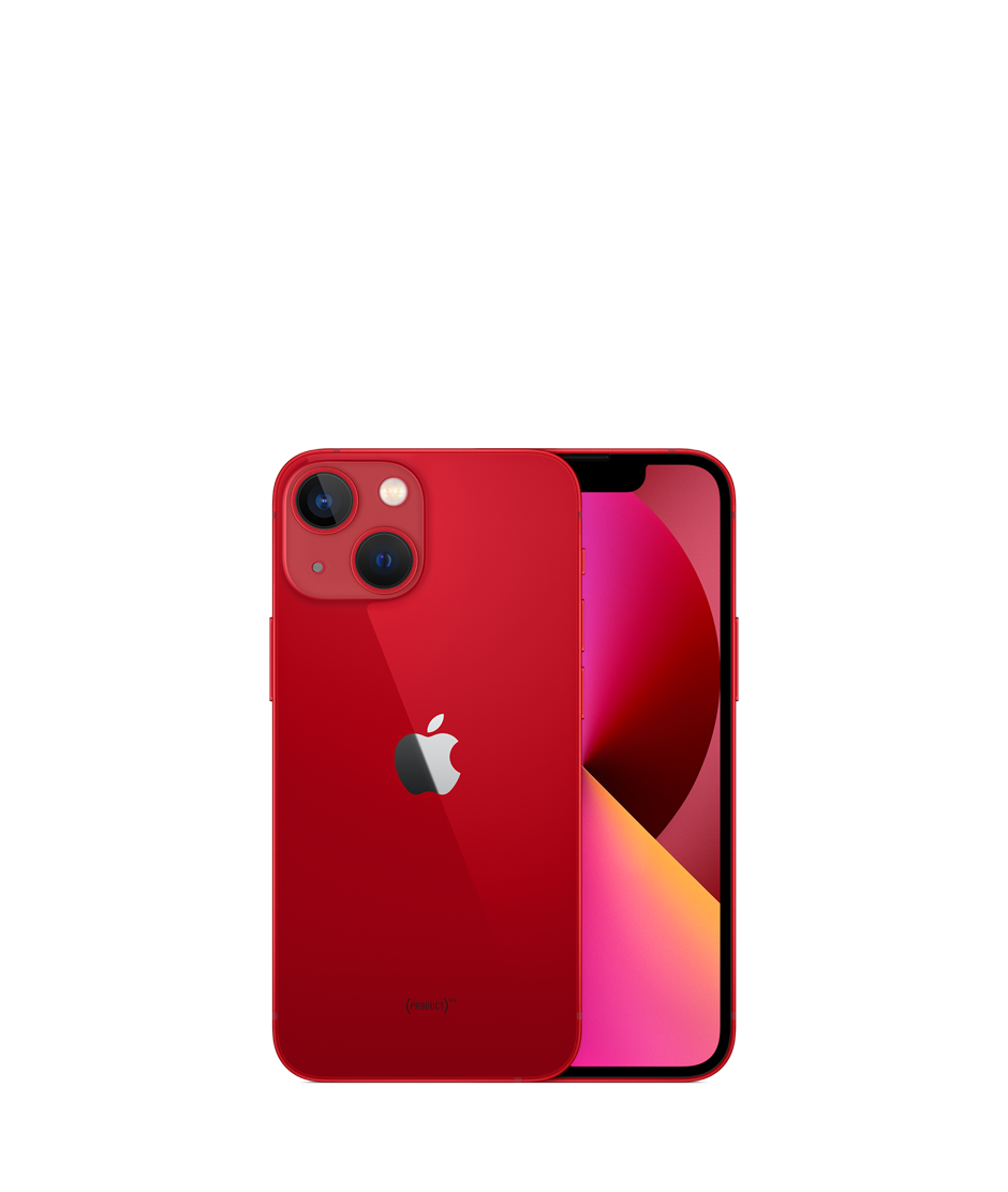 iPhone 13 mini in (PRODUCT)RED — front and back