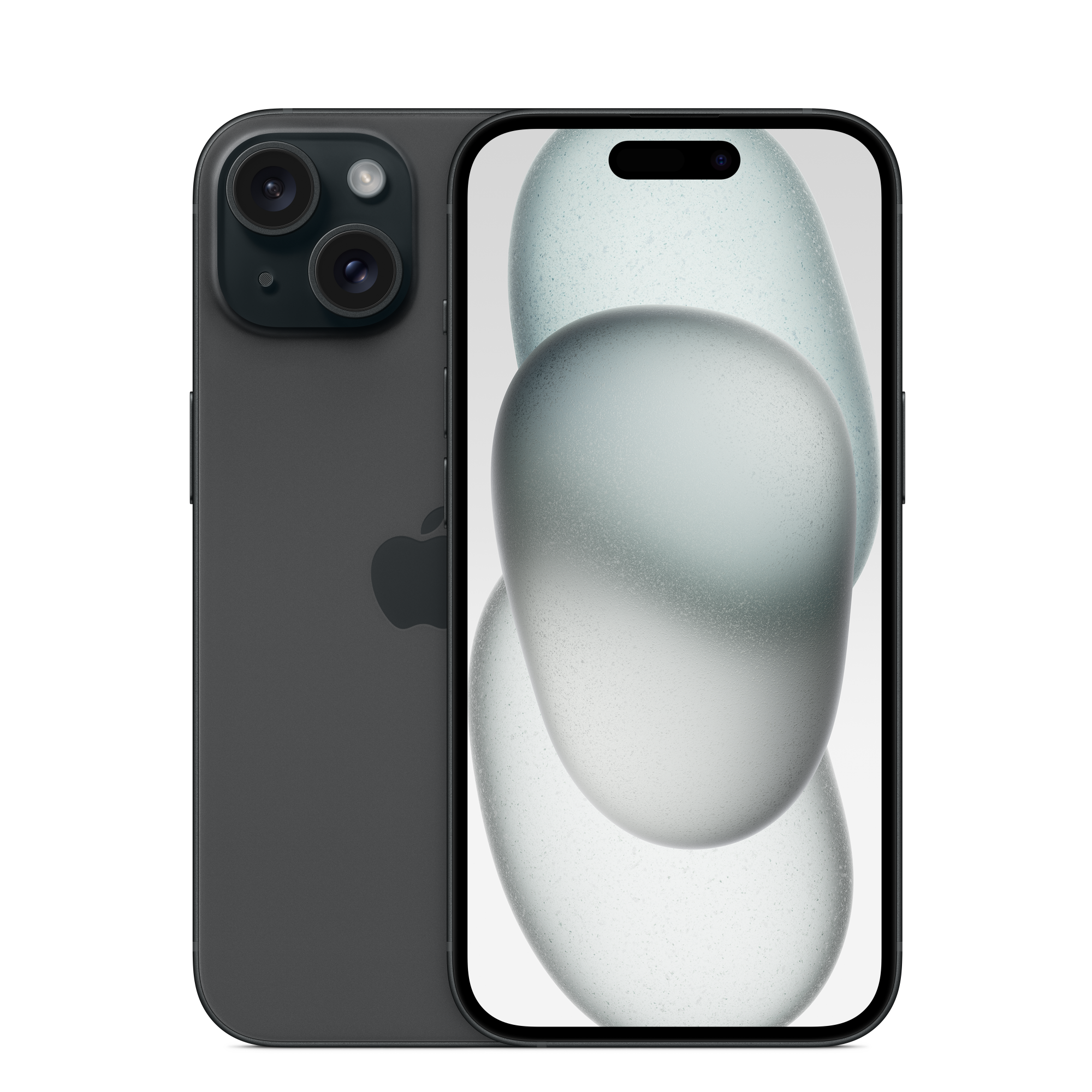 iPhone 15 in Black — front and back
