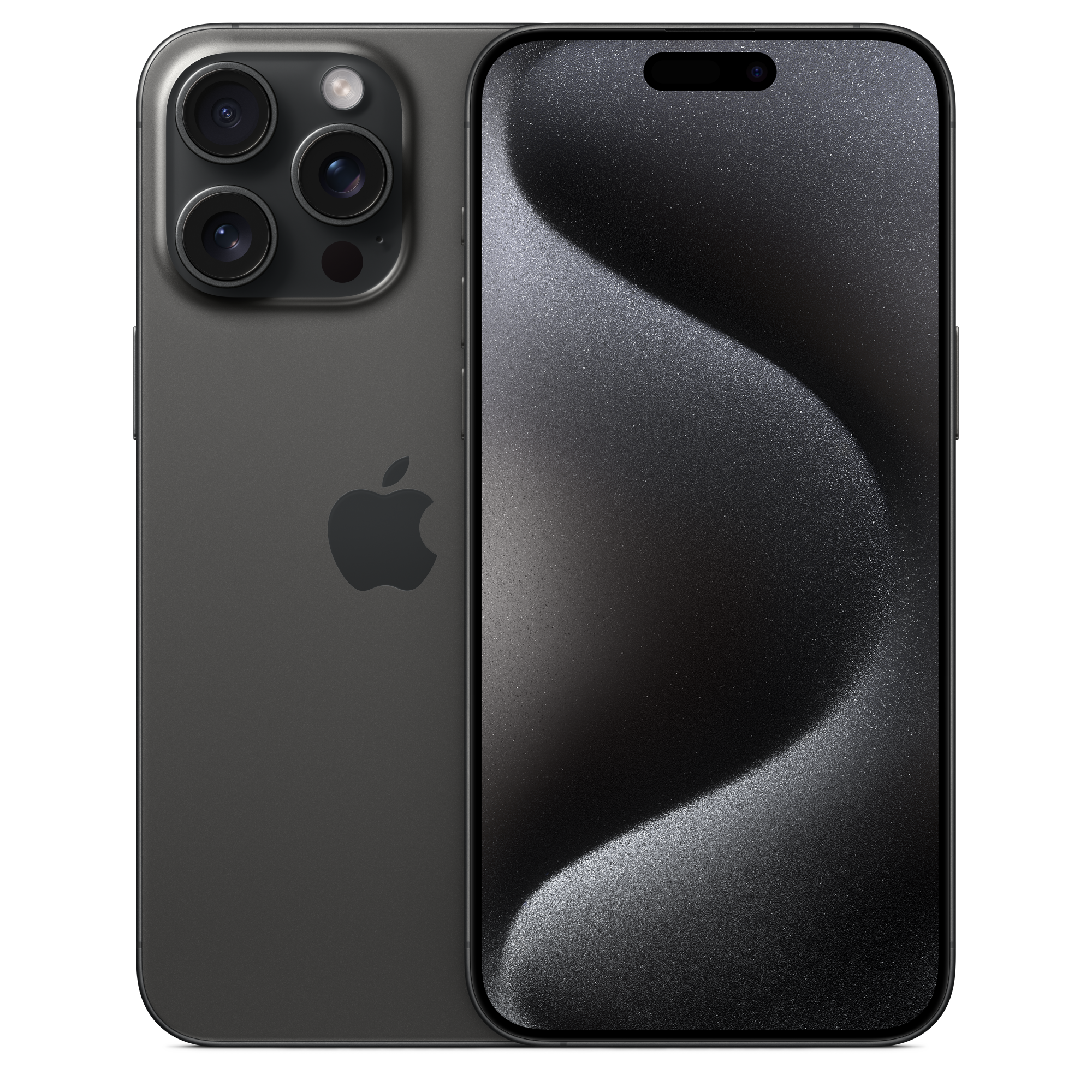 iPhone 15 Pro Max in Black Titanium — front and back