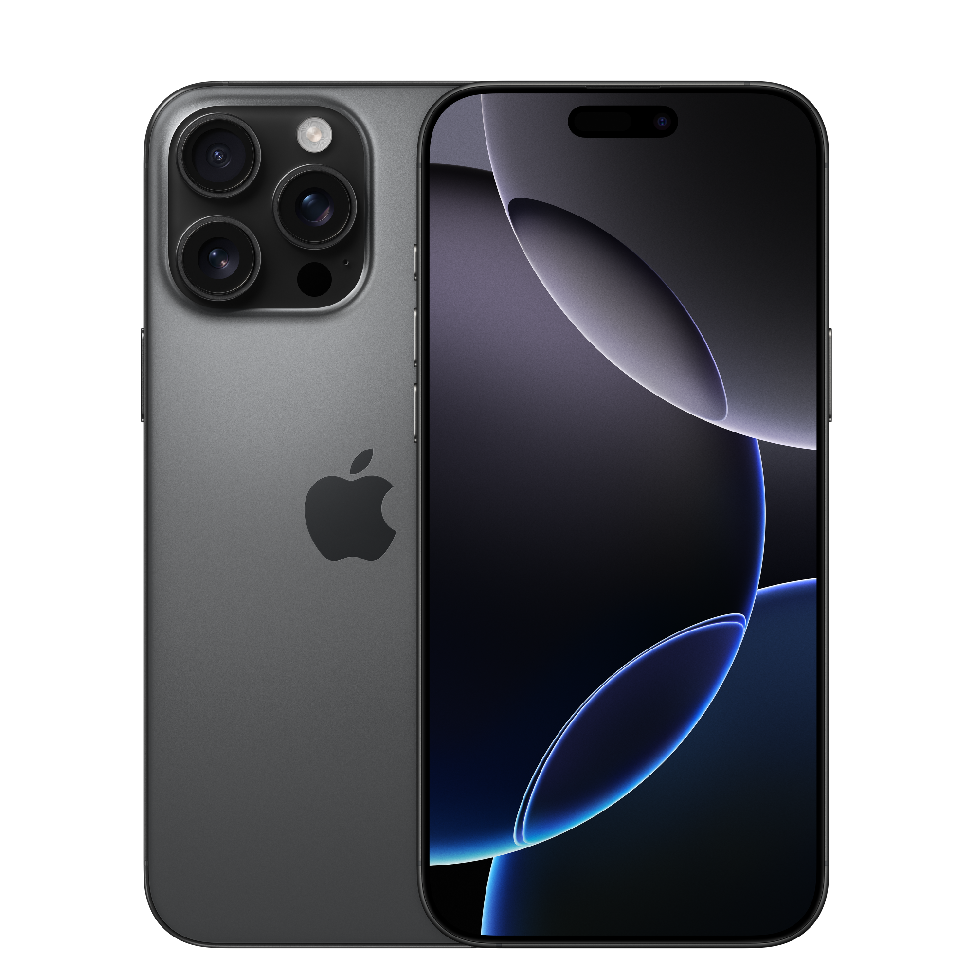 iPhone 16 Pro Max in Black Titanium — front and back
