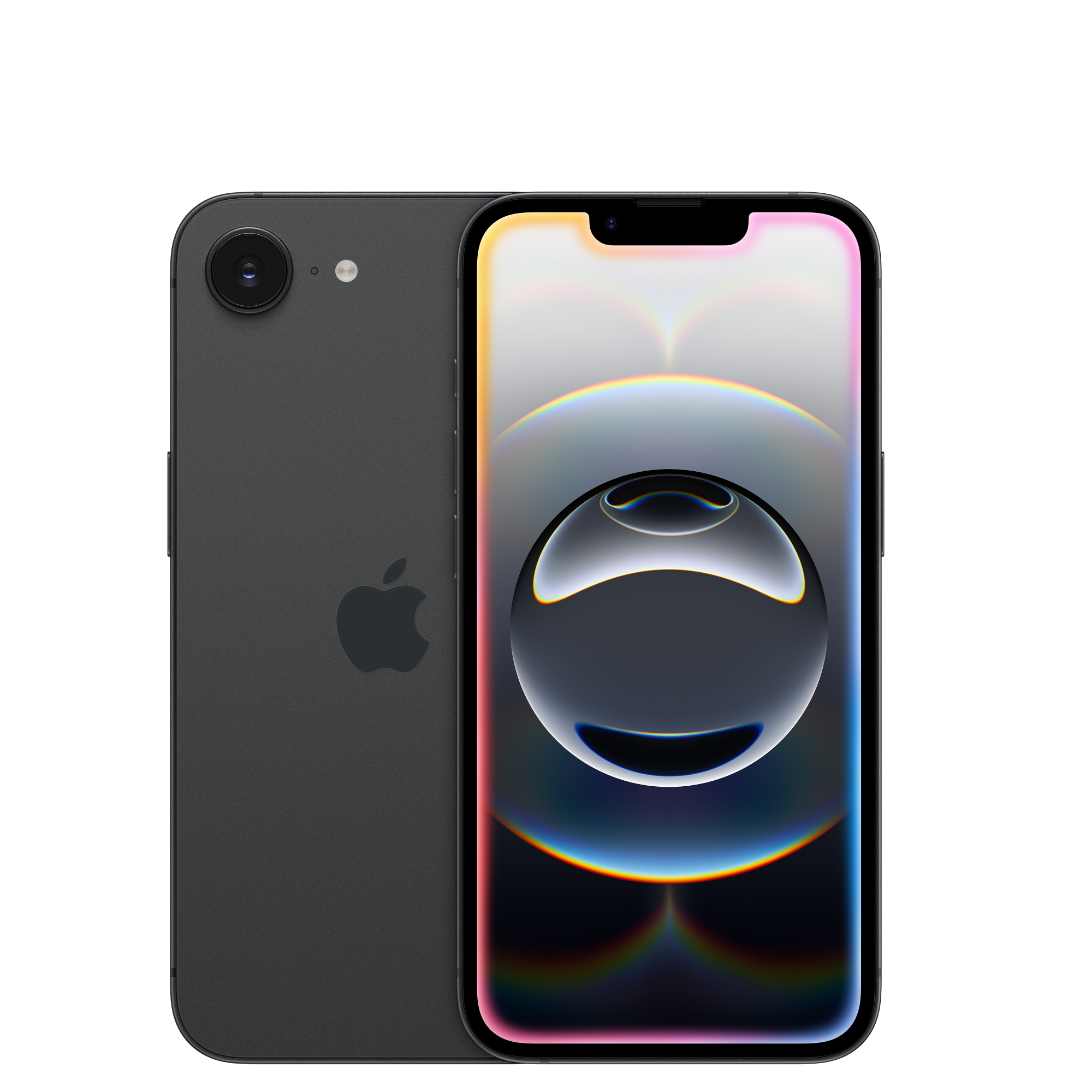 iPhone 16e in Black — front and back