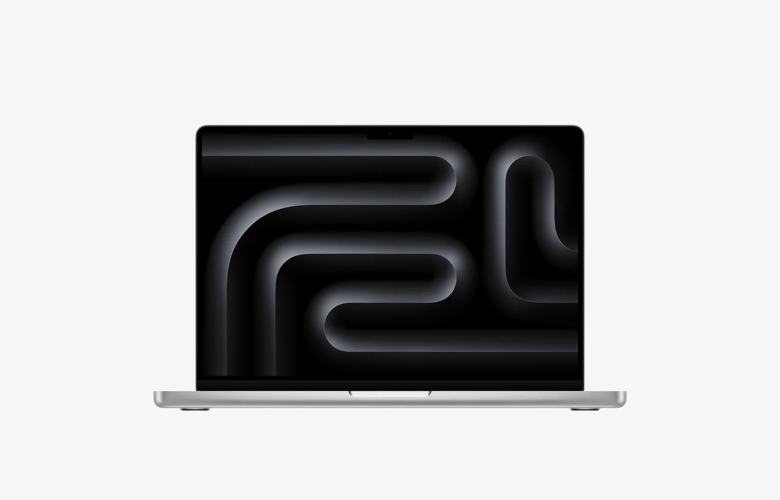 14-inch MacBook Pro, open, silver colour, display, rounded corners, raised feet
