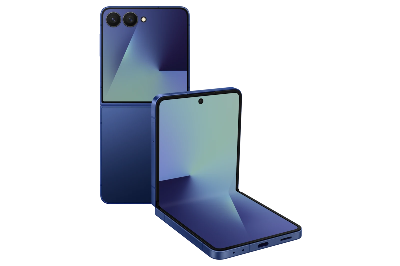 Z Flip7 in Blue Shadow, front and back.