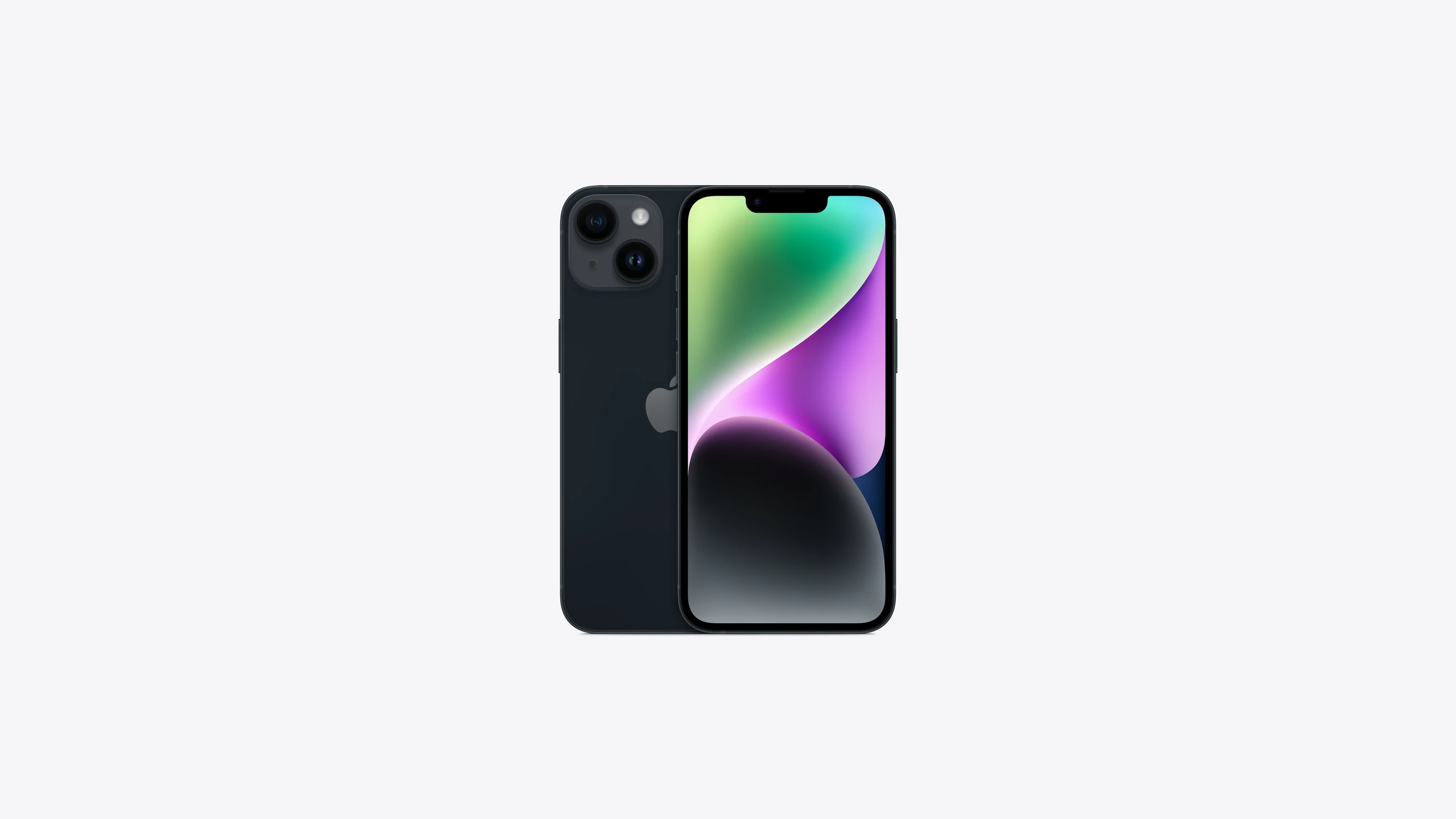 iPhone 14 in Midnight — front and back