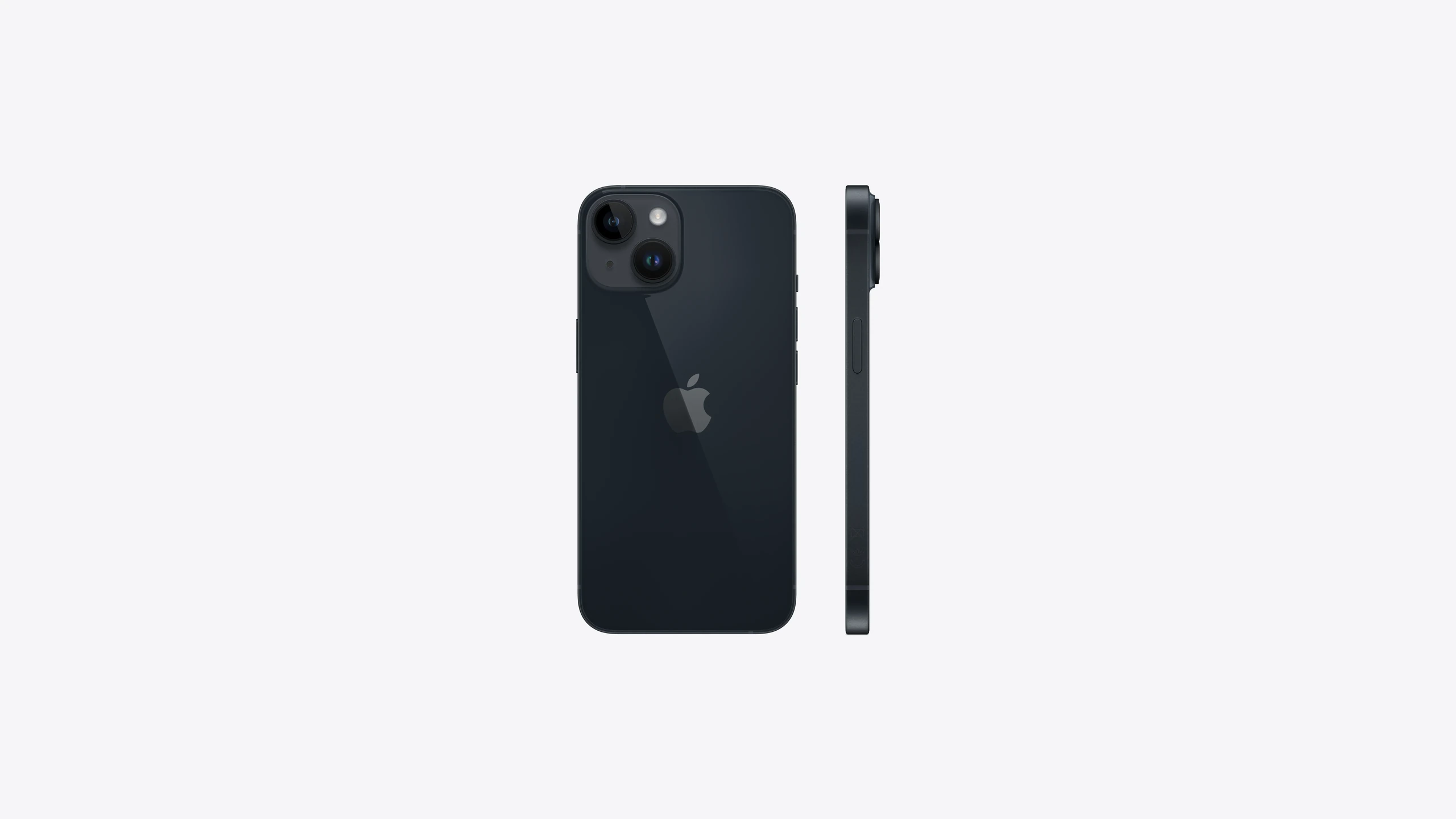 iPhone 14 in Midnight — back and side