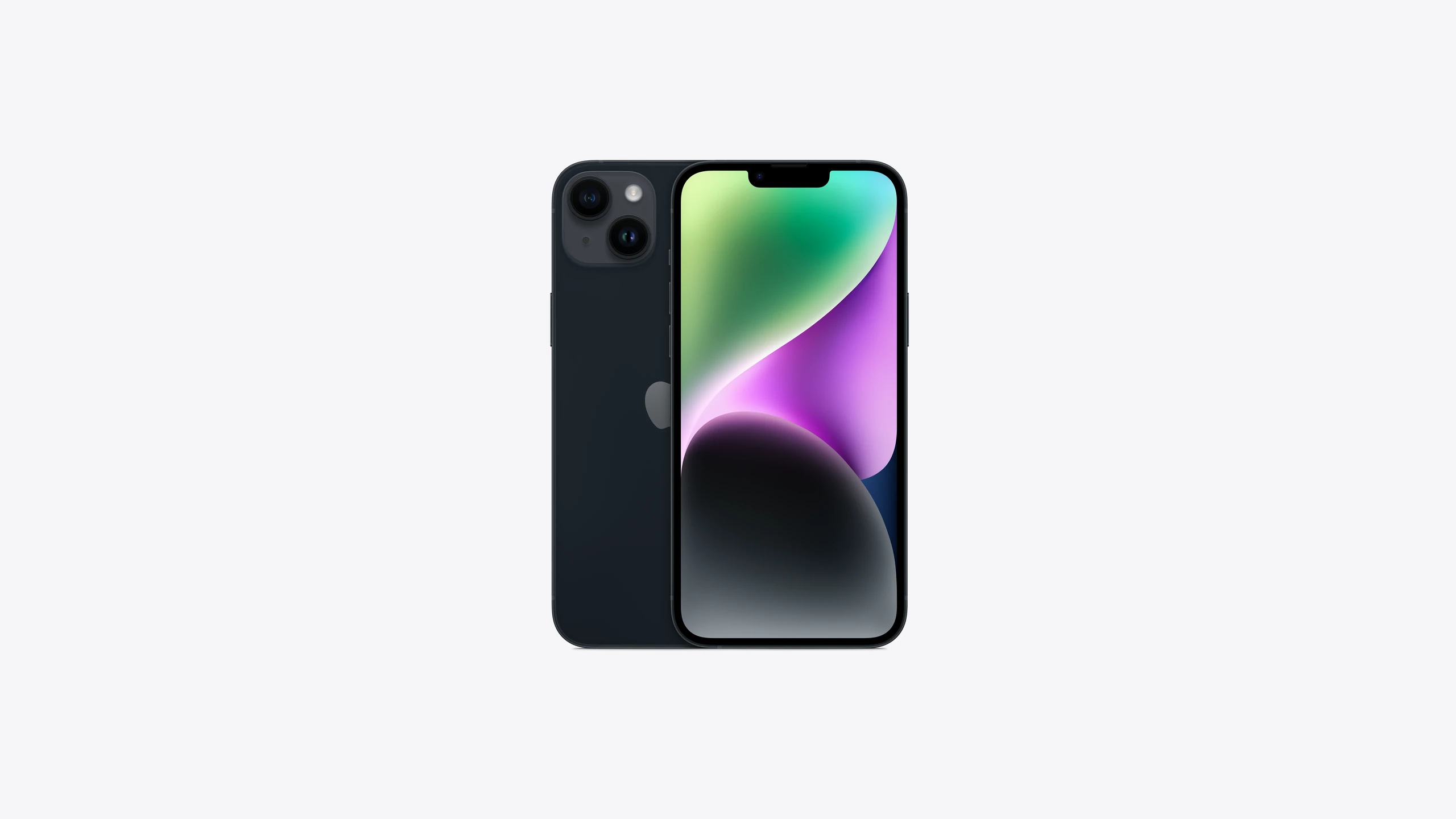 iPhone 14 Plus in Midnight — front and back