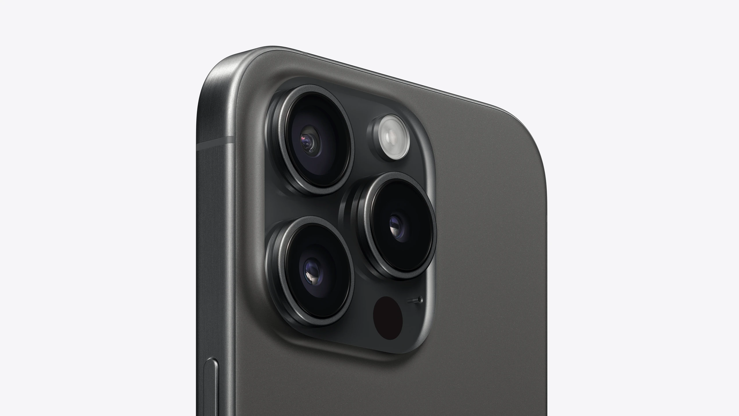 iPhone 15 Pro in Black Titanium — rear camera detail