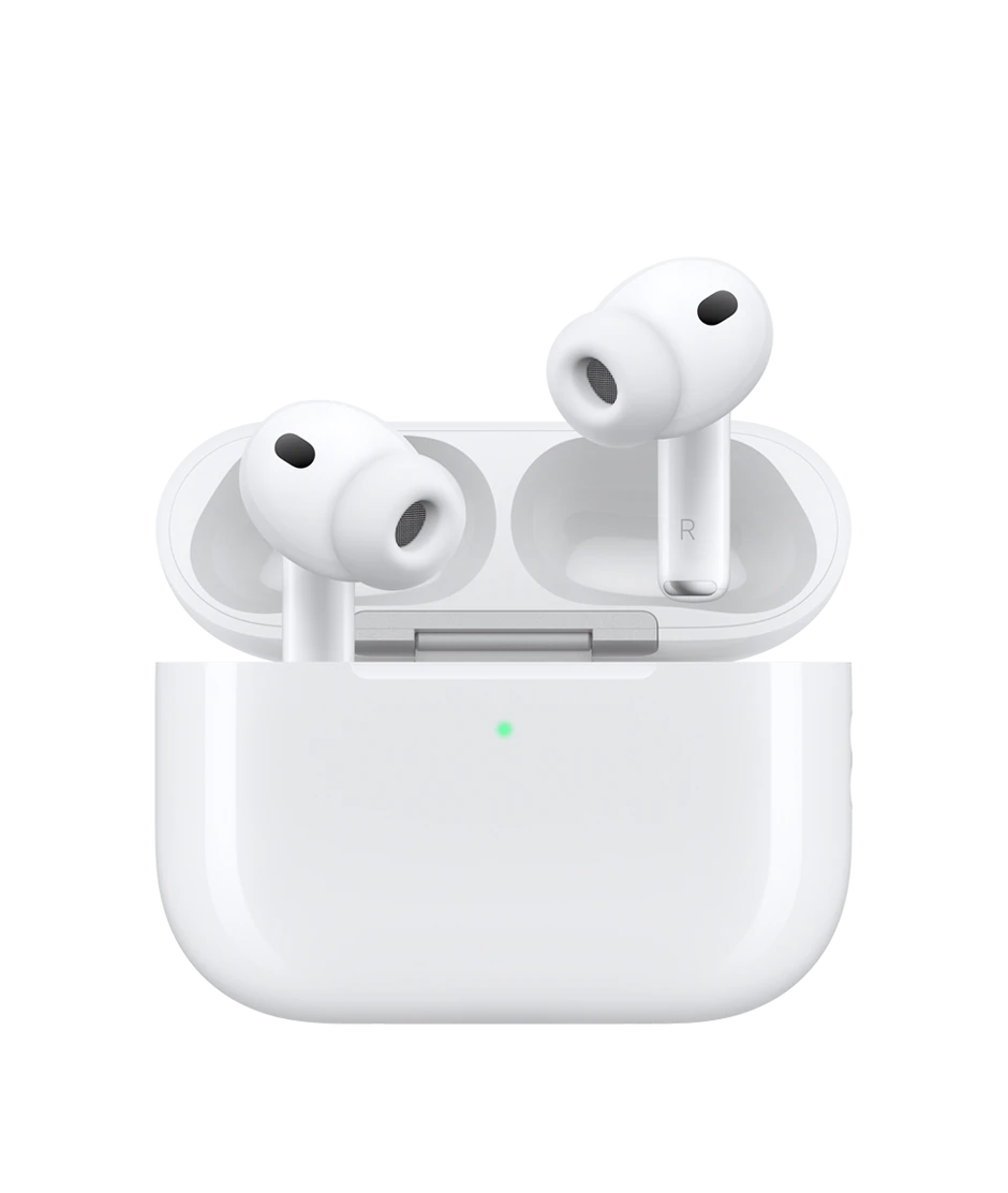 AirPods Pro 3, white earbuds with silicone tips and MagSafe Charging Case (USB-C)