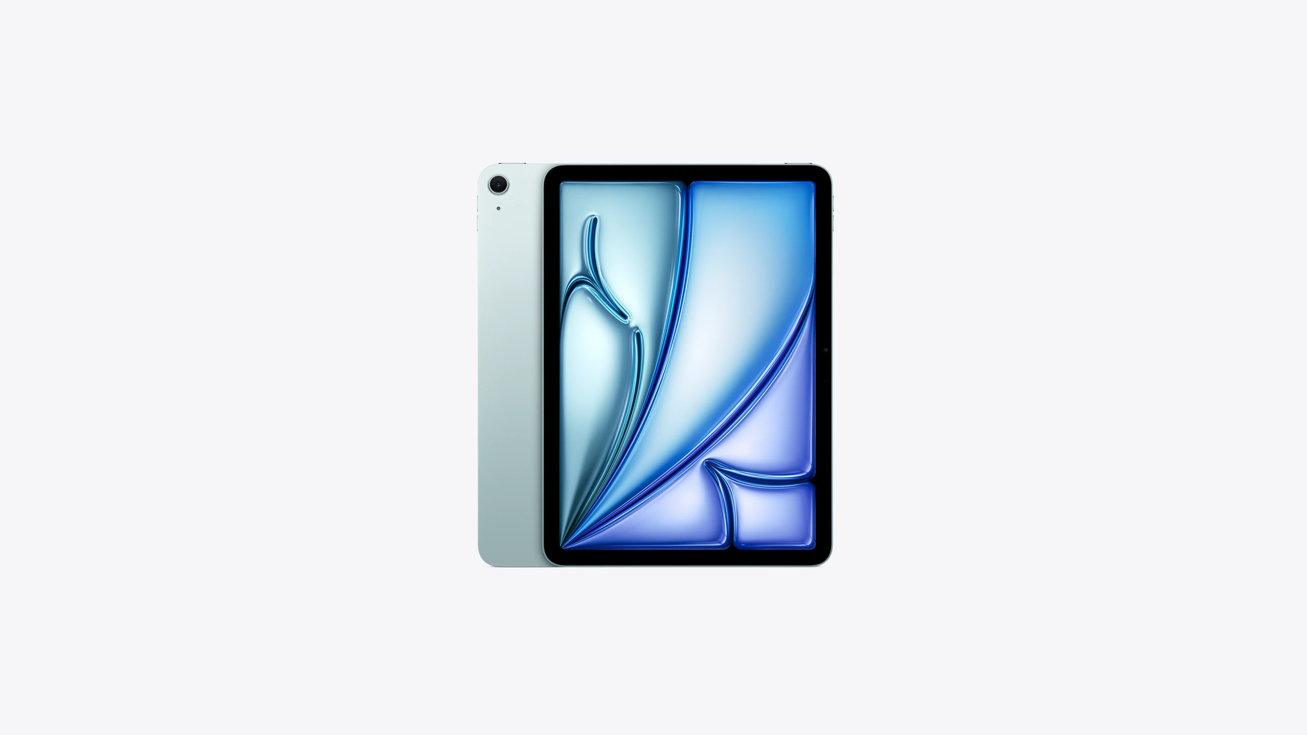 iPad Air, Wi-Fi, back exterior, Blue, single-lens camera, iPad Air, front exterior, black display bezel, rounded corners
