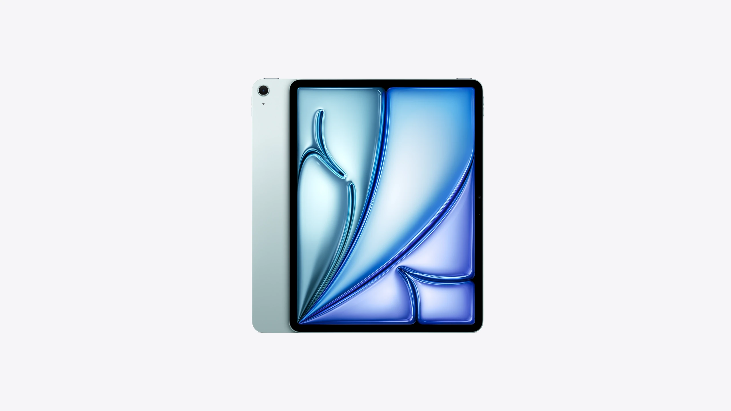 iPad Air, Wi-Fi, back exterior, Blue, single-lens camera, iPad Air, front exterior, black display bezel, rounded corners