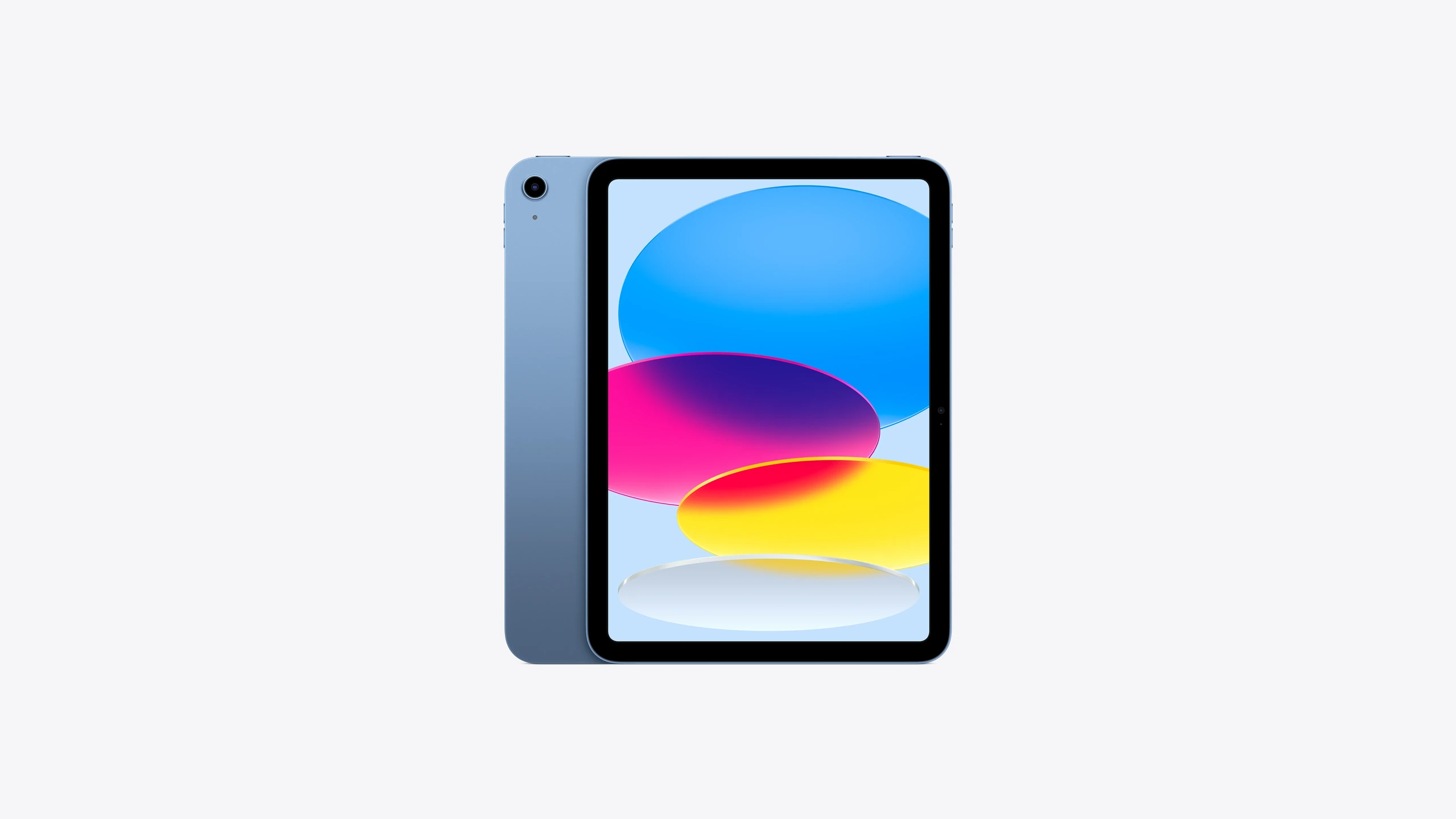iPad Wi-Fi, back exterior, blue, single-lens camera, front exterior, black display bezel, rounded corners