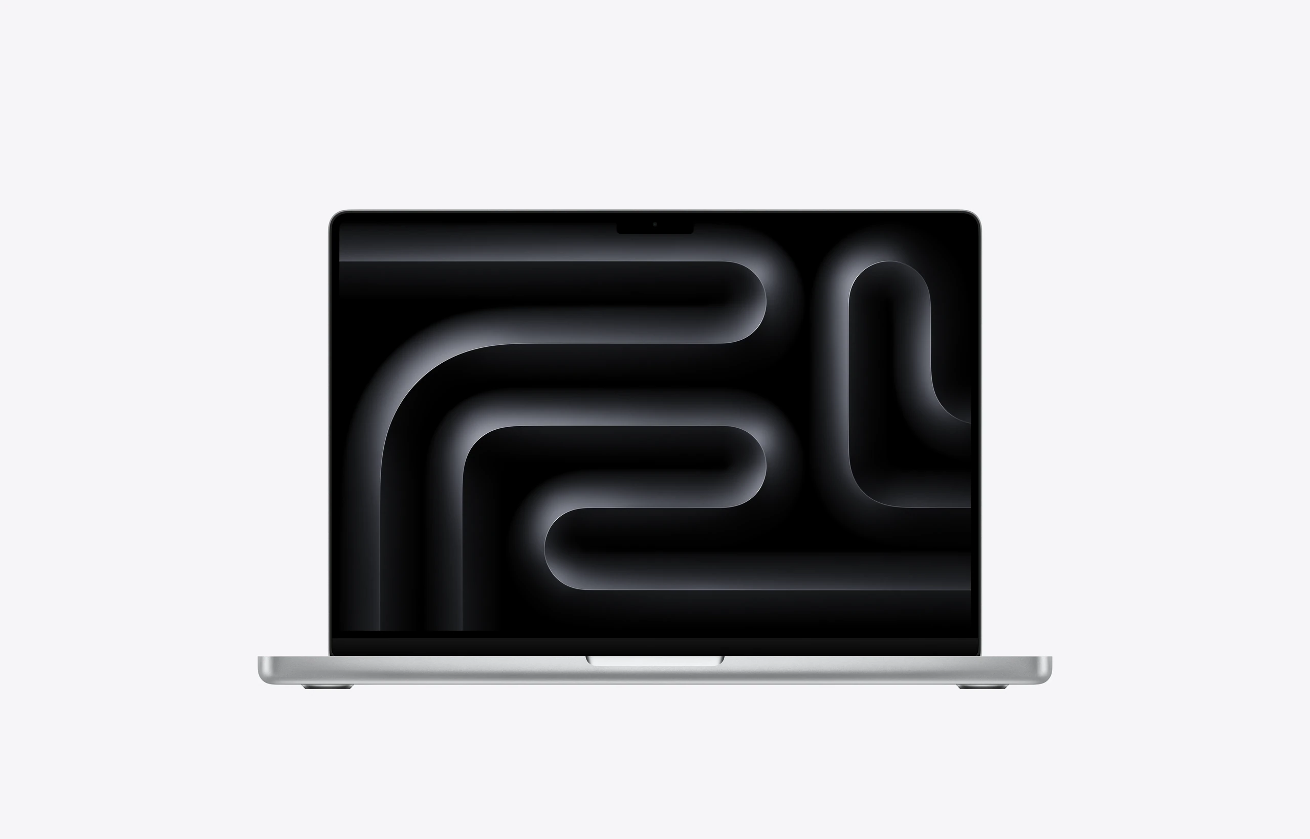 14-inch MacBook Pro, open, silver colour, display, rounded corners, raised feet