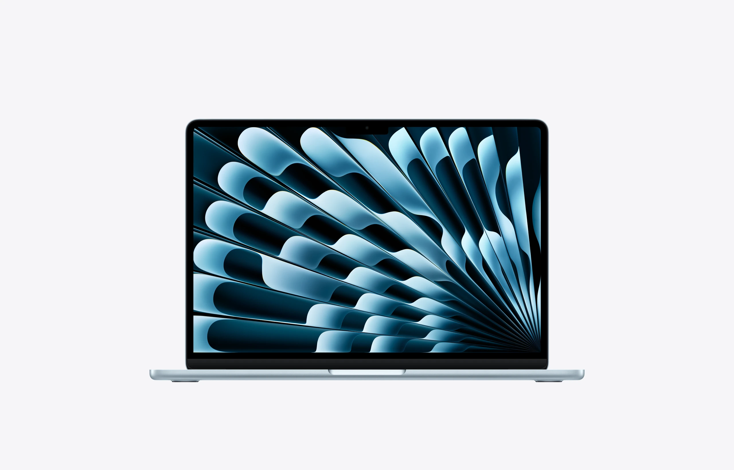 13-inch MacBook Air, open, sky blue colour, display, rounded corners, raised feet