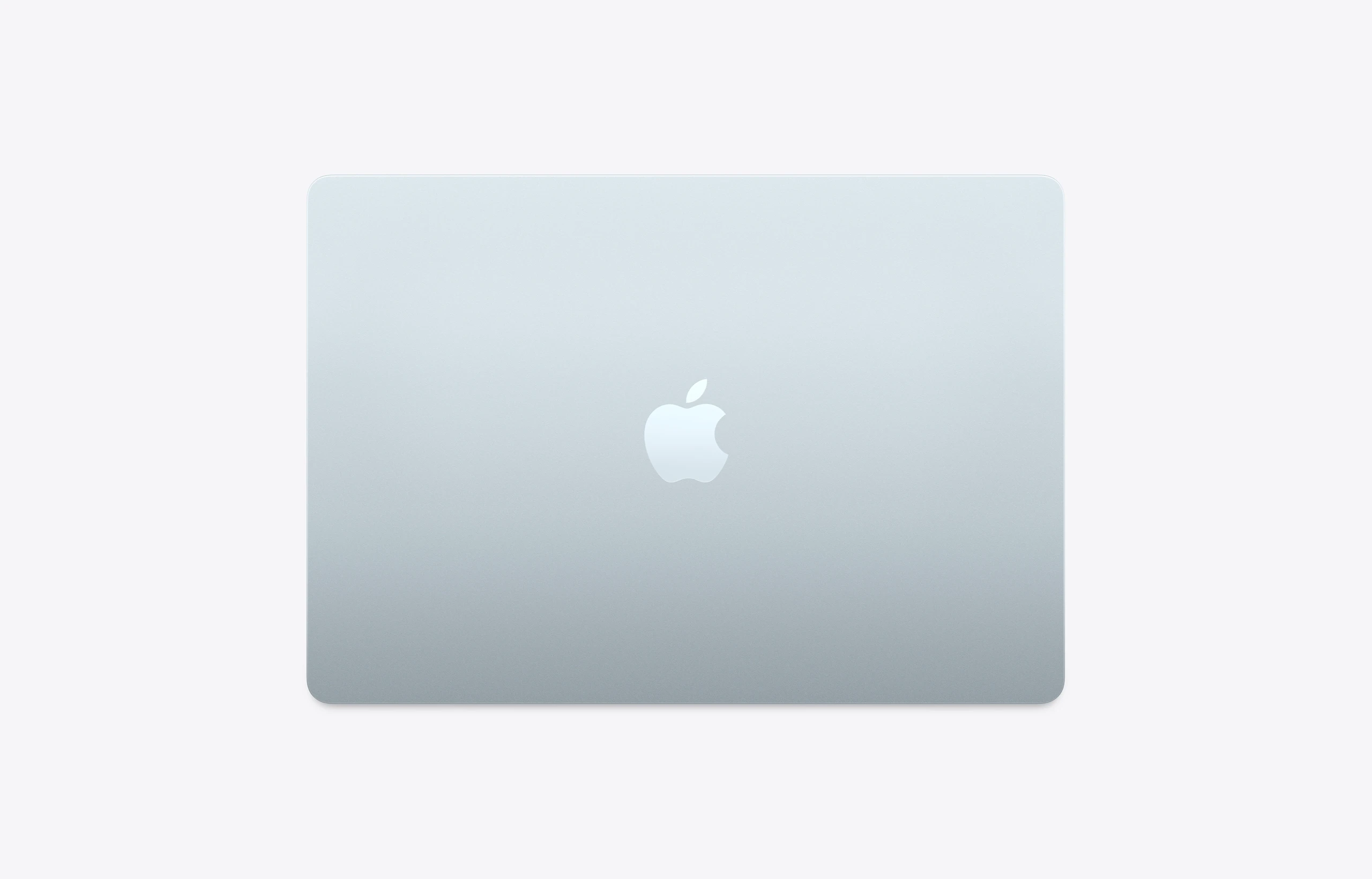 15-inch MacBook Air, open, sky blue colour, display, rounded corners, raised feet