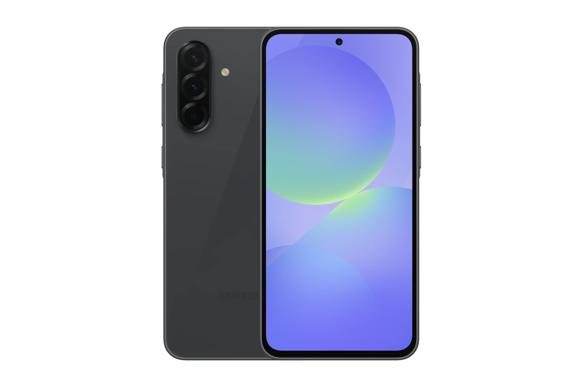 Galaxy A36 in Awesome Black, front and back.