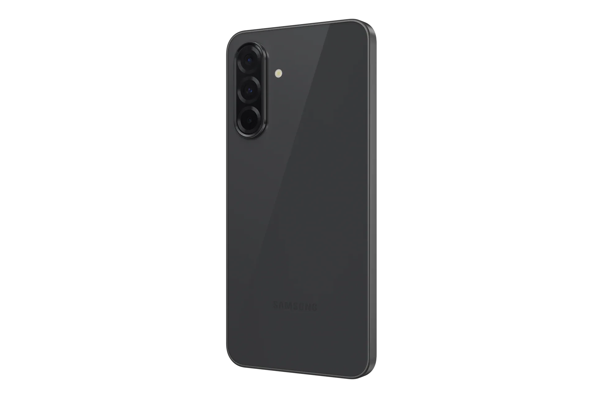 Galaxy A36 in Awesome Black, rear, right angle.