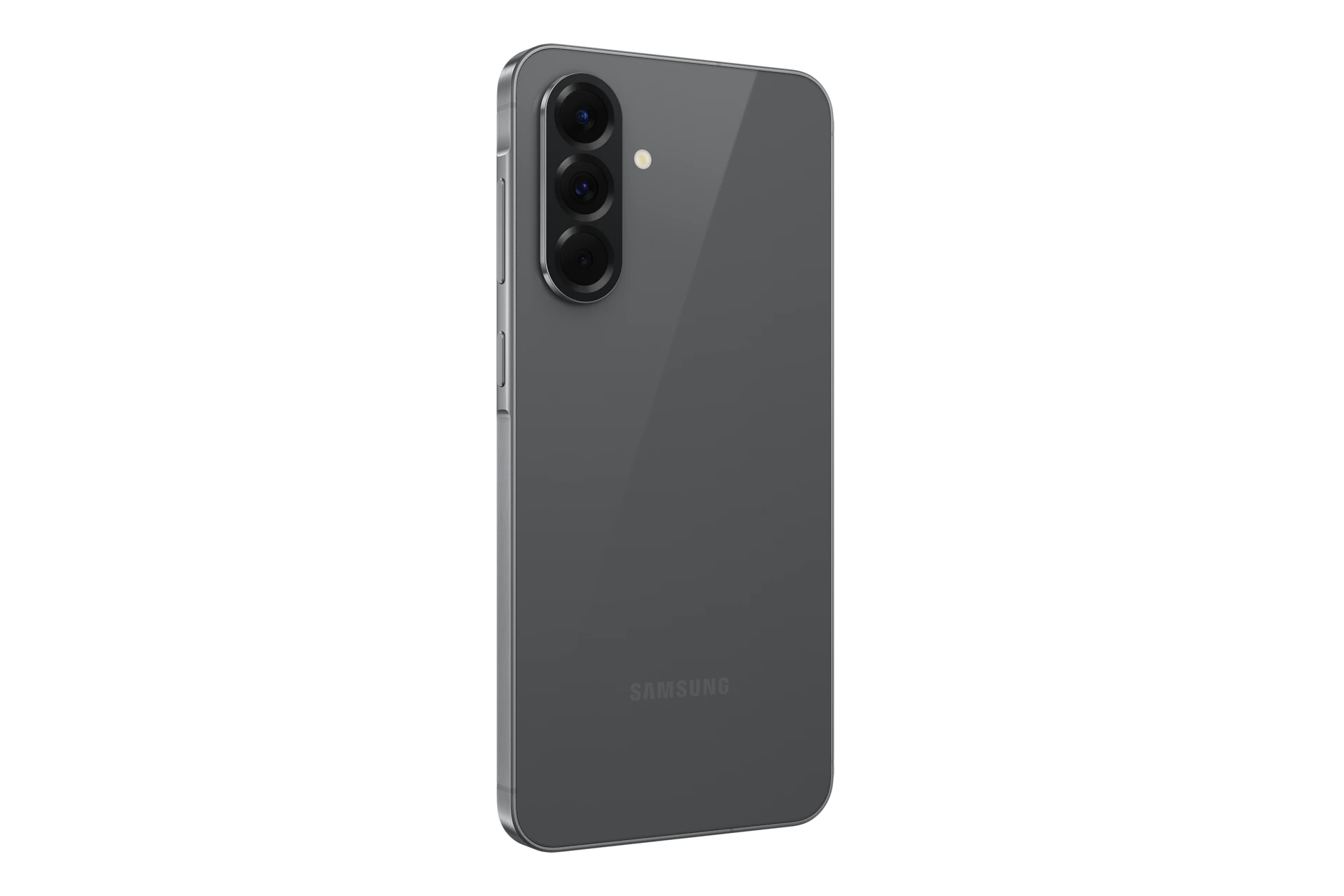 Galaxy A56 in Awesome Graphite, angled back.