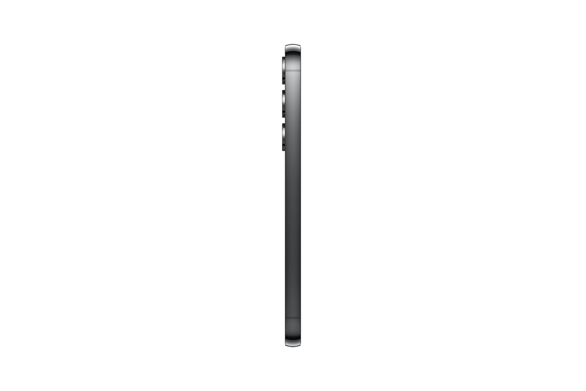 Galaxy S23 in Phantom Black, left side.