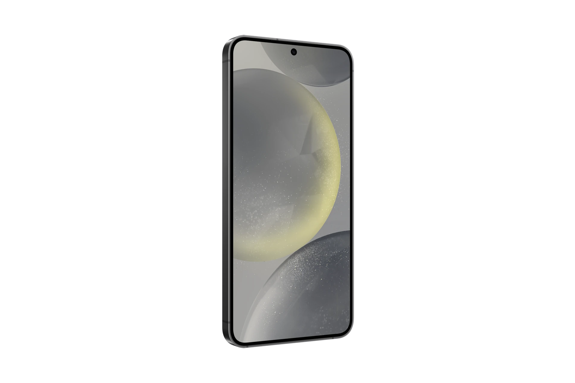 Galaxy S24 in Onyx Black, front, left angle.