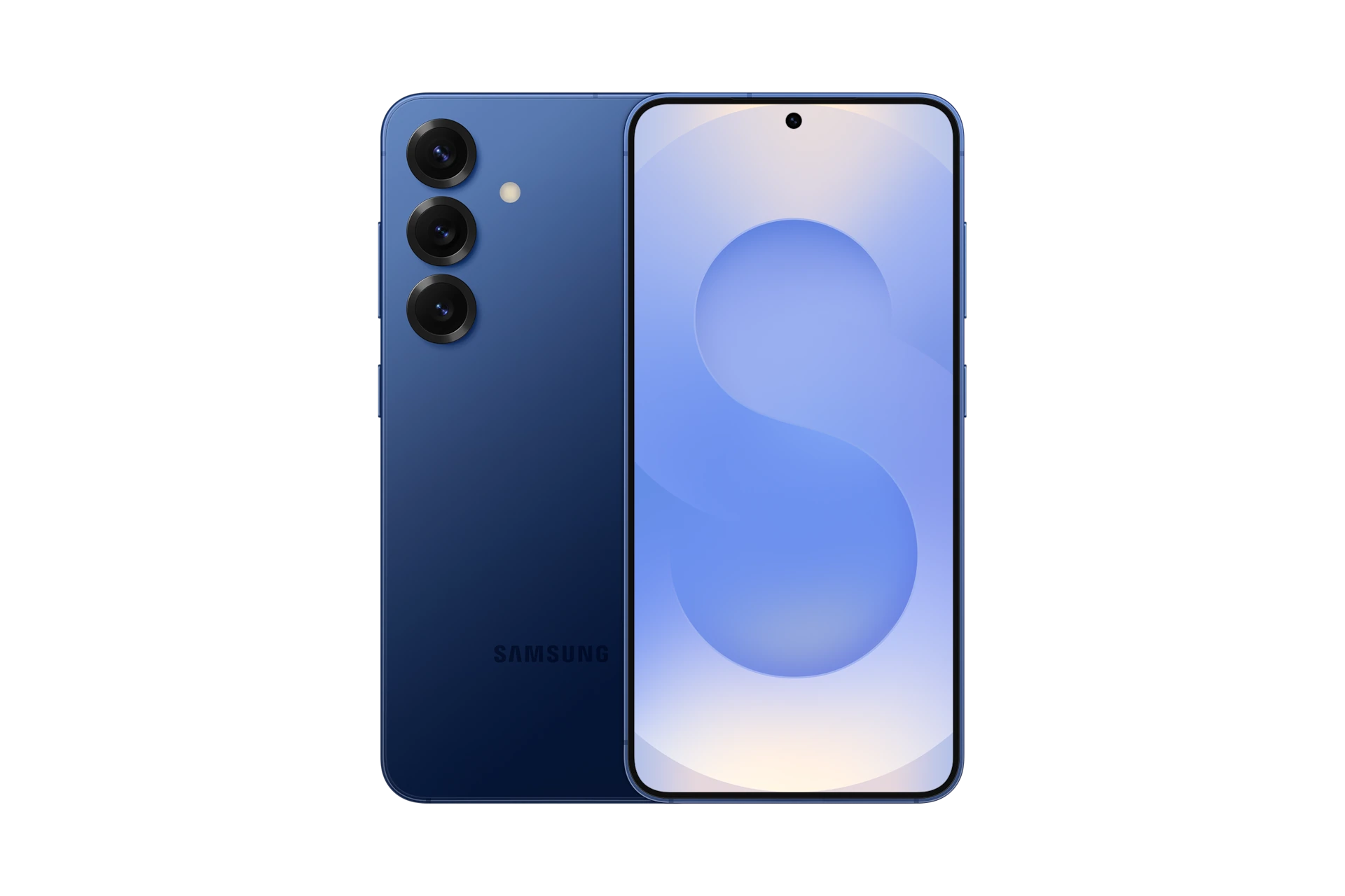 Galaxy S25 in Navy, front and back.