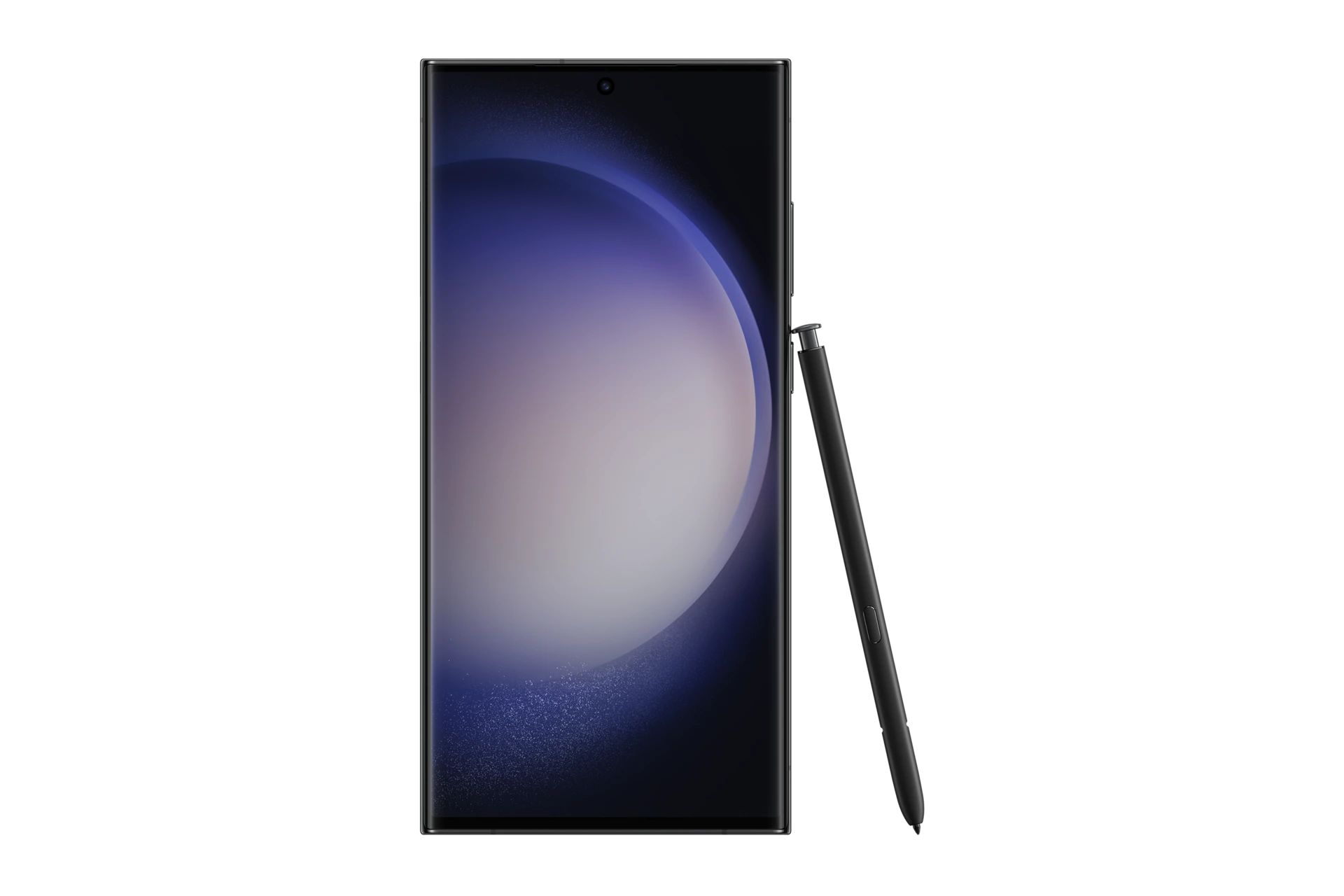 S23 Ultra in Phantom Black, front with s pen.