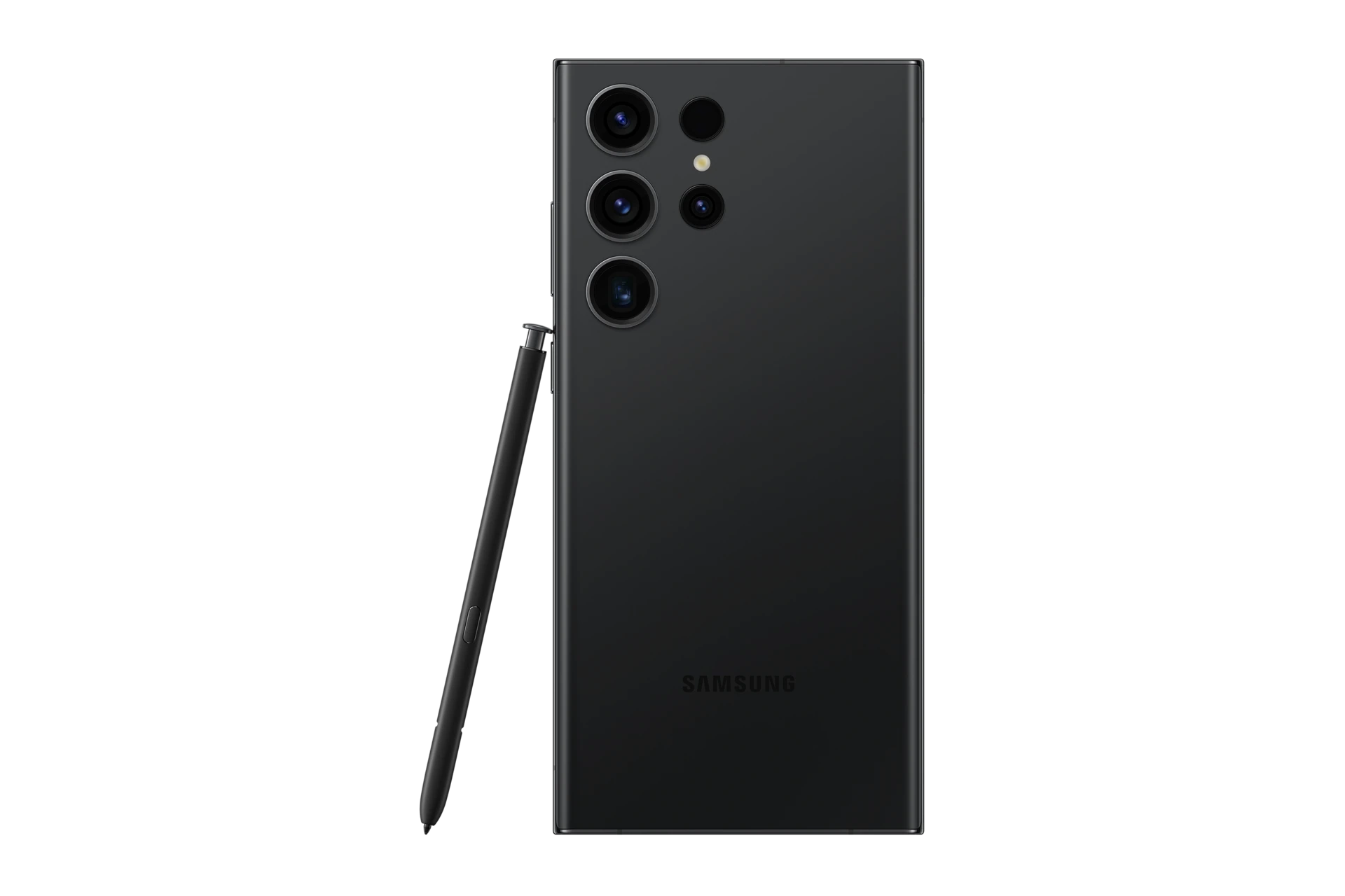 S23 Ultra in Phantom Black, rear with s pen.