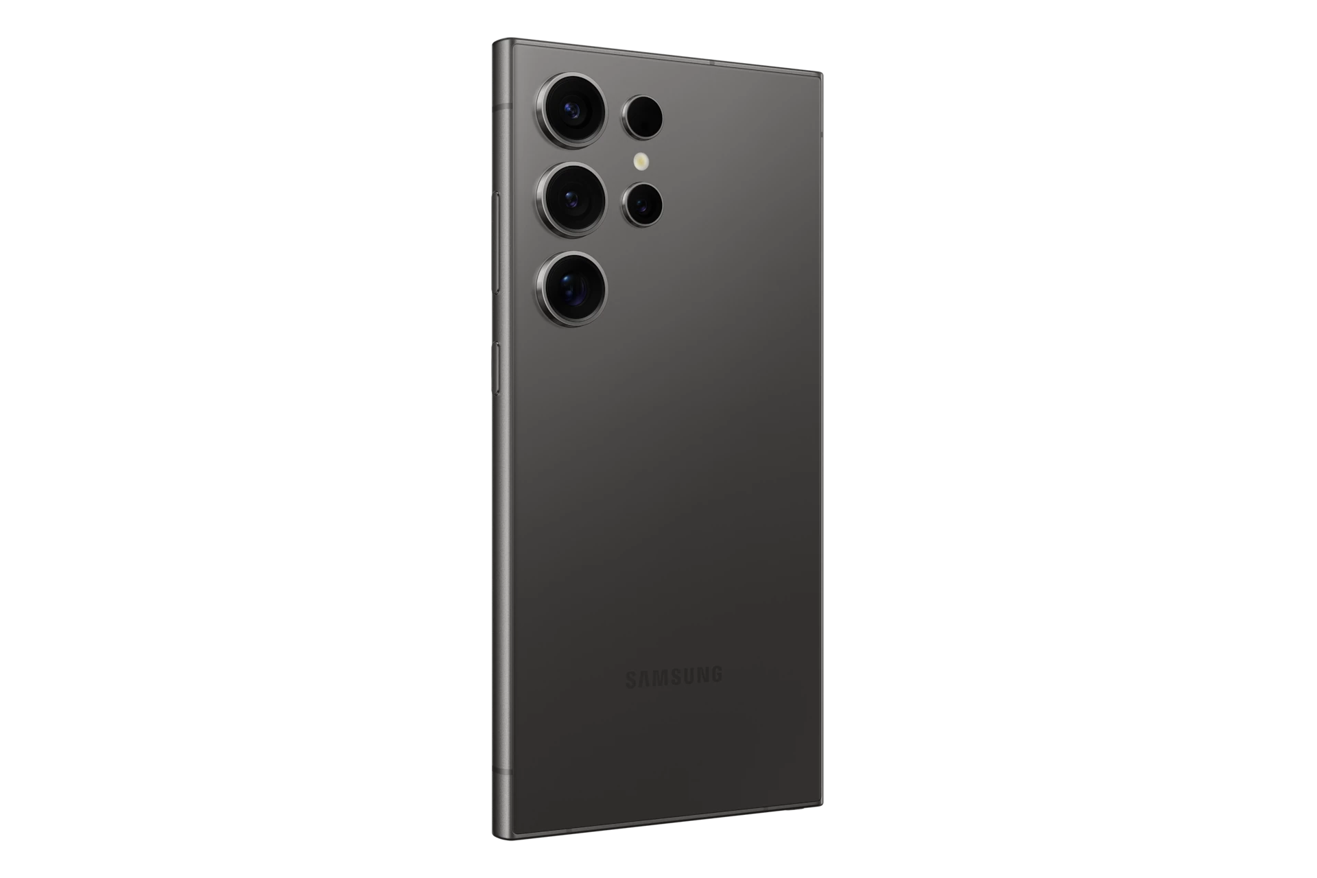 S24 Ultra in Titanium Black, angled back.