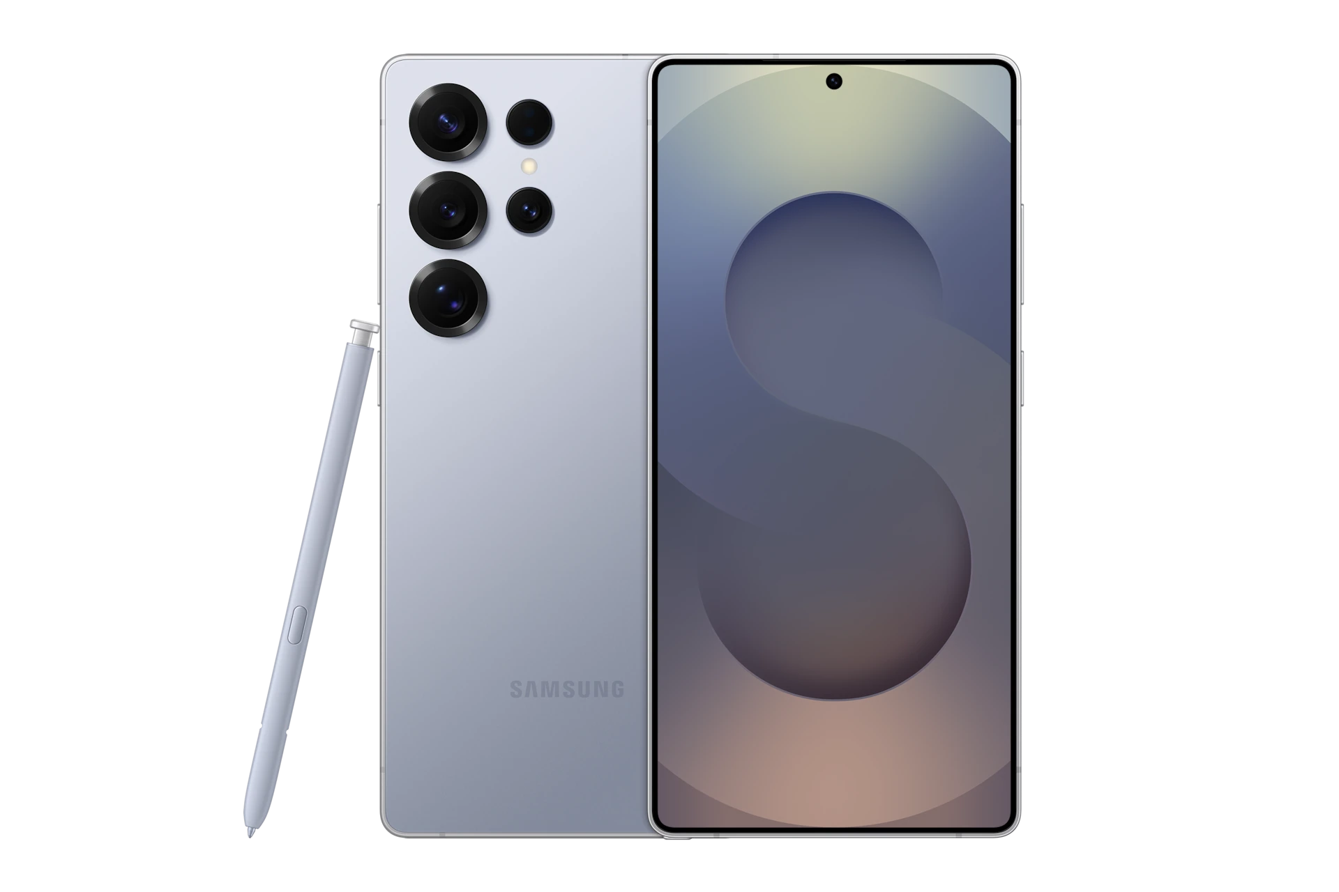 S25 Ultra in Titanium Silverblue, front and back.